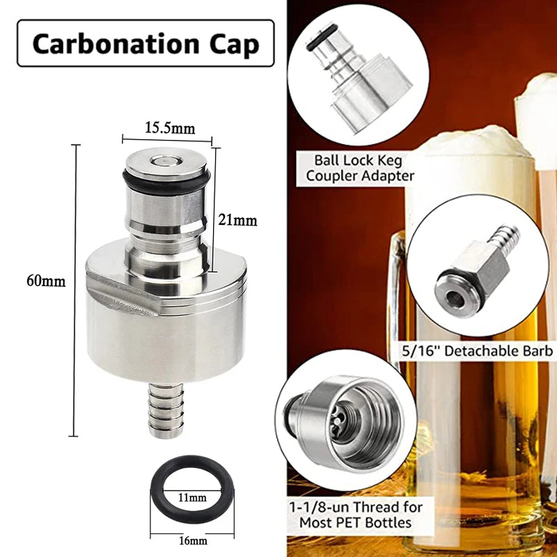 1.5 Meters Ball Lock Gas Line Assembly with Stainless Steel Carbonation Cap, Soda Corny Keg Dispenser PET Bottle Carbonation Kit
