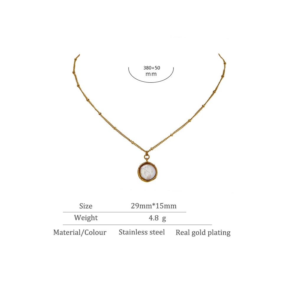 Yhpup Stainless Steel Exquisite Natural Pearl Pendant Necklace for Women High Quality 18 K Chain Choker Fashion Jewelry Party