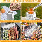 LMETJMA Pellet Smoker Tube 12inch Stainless Steel BBQ Wood Pellet Tube Smoke for Cold/Hot Smoking Works with Electric Gas KC0416