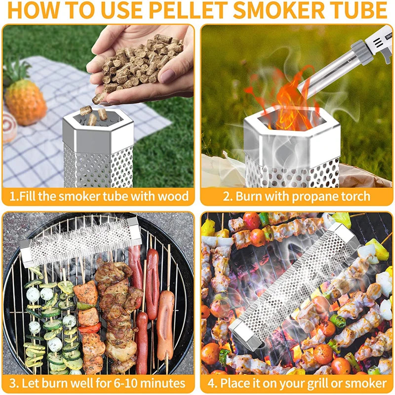LMETJMA Pellet Smoker Tube 12inch Stainless Steel BBQ Wood Pellet Tube Smoke for Cold/Hot Smoking Works with Electric Gas KC0416