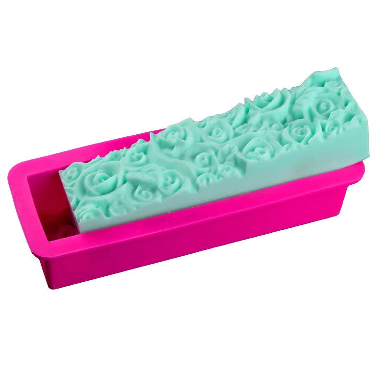 Rectangular Rose Flower Silicone Soap Mold Flexible Toast Loaf Cake Chocolate Fondant Mould Handmade Soaps Making Tool