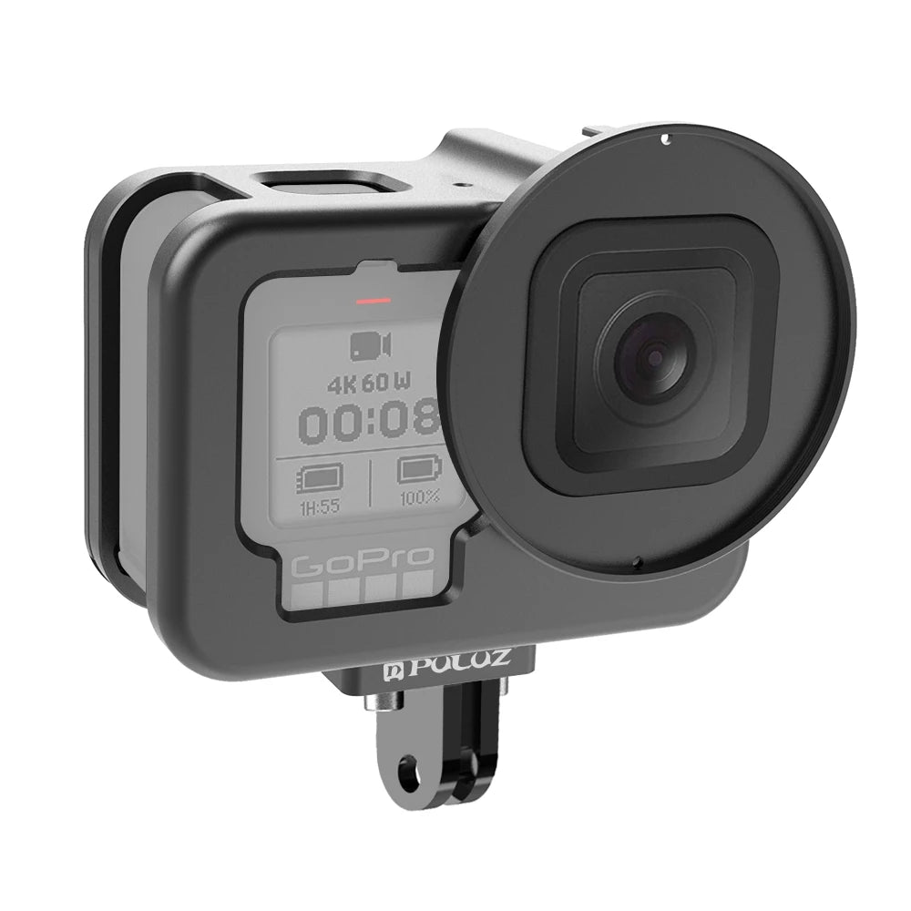 PULUZ for GoPro HERO12 11 Black 10 9 Black Thicken Housing Shell CNC Aluminum Alloy Protective Cage with Frame & 52mm UV Lens