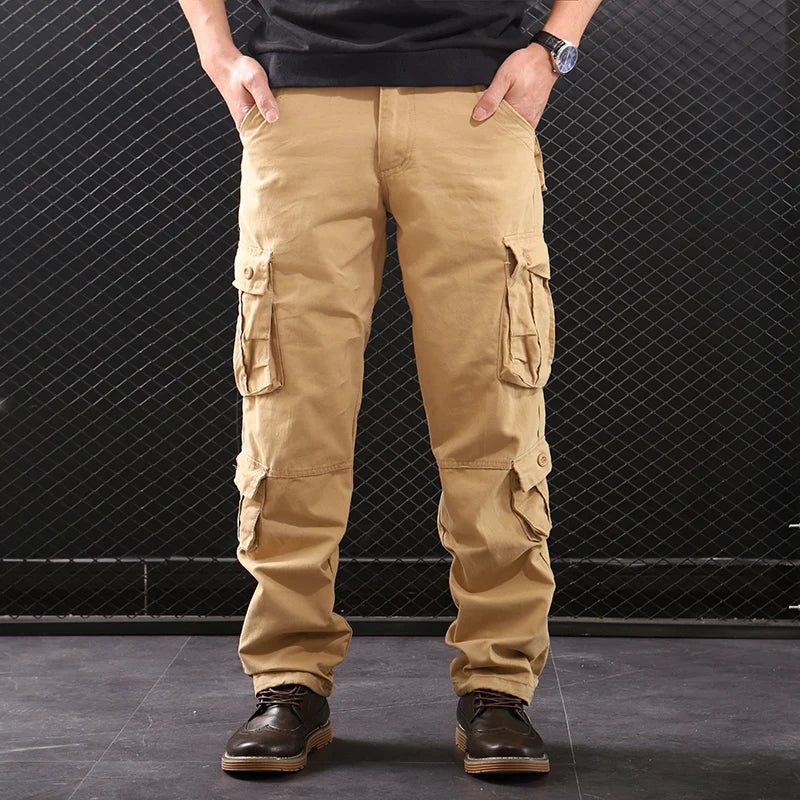 Men's Cargo Jogger Pants Loose Fit Hiking Sweatpants, Army Green/Yellow, Sizes 29-44