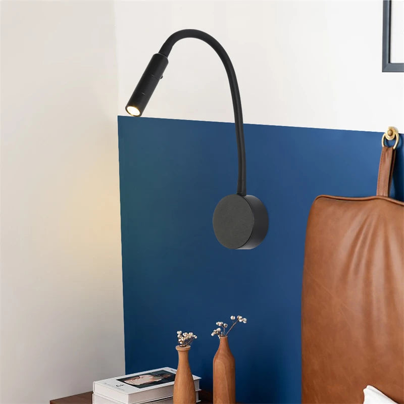 Modern LED Reading Wall Lamp 1W/3W Flexible Hose Bedside Wall Mounted Sconce Bedroom Study Book Wall Light With Switch AC85-265V