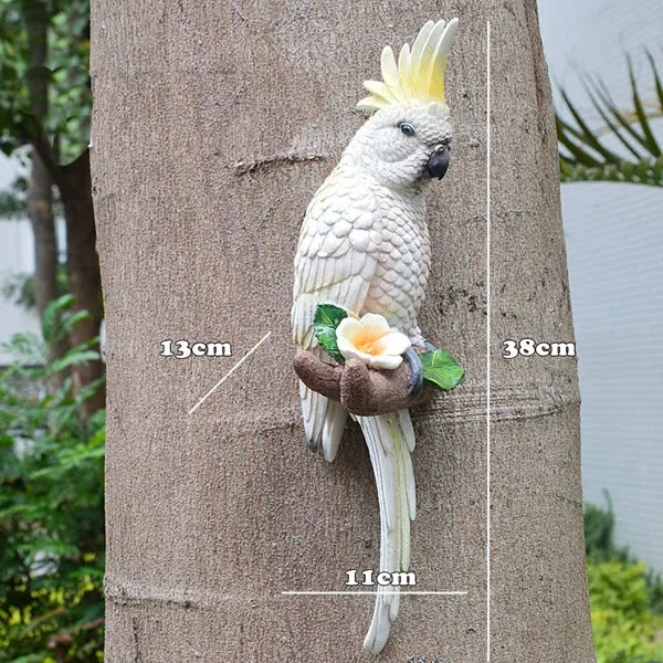 Resin Parrot Wall Mounted Garden Tree Decoration Statue Outdoor Animal Sculpture