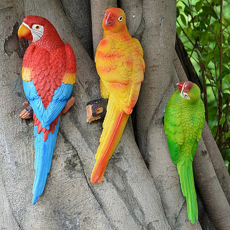 Resin Parrot Wall Mounted Garden Tree Decoration Statue Outdoor Animal Sculpture