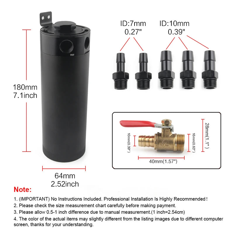 Universal Billet Aluminum Baffled 2-port New Long Oil Catch Can Tank with Breather Filter Engine Mini Oil Separator