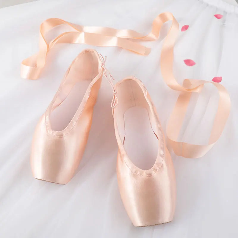 Professional Ballet Pointe Shoes With Genuine Leather Sole Women Satin Ballet Shoes With Ribbons For Professional Ballerina