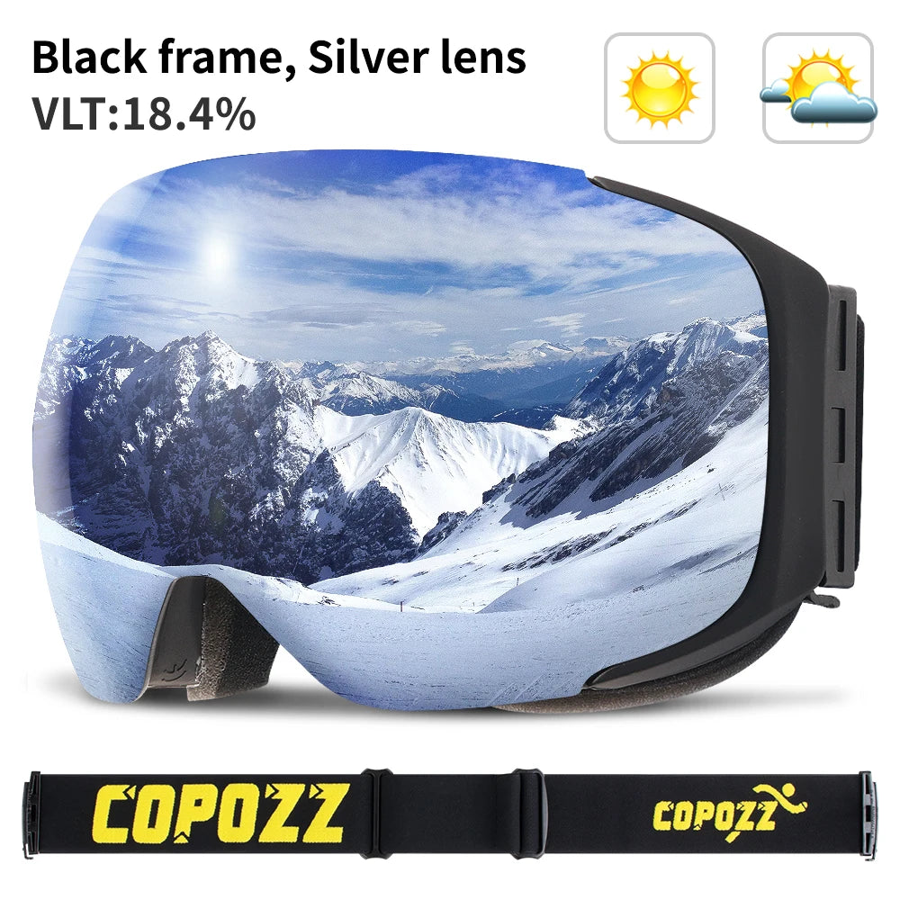 COPOZZ Magnetic Ski Goggles with Quick-Change Lens and Case Set 100% UV400 Protection Anti-fog Snowboard Goggles for Men & Women