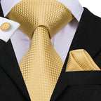 Solid Gold Yellow Ties For Men Handky Cufflinks Set Fashion Gift For Men's Tie Wedding Business Necktie Blue Black Orange Beige
