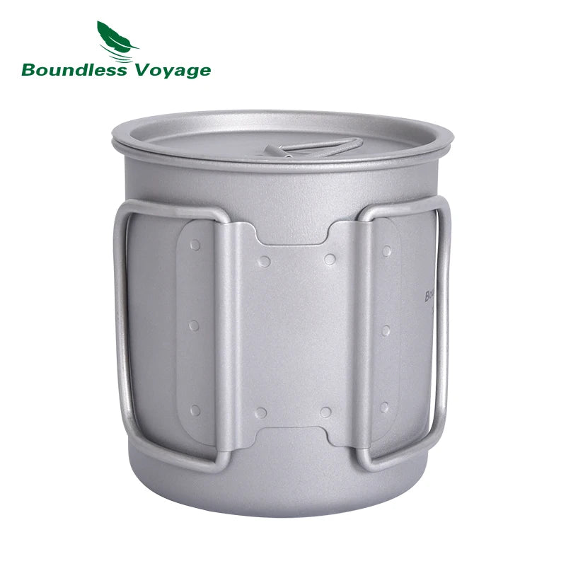 Boundless Voyage 1100ml Camping Titanium Hanging Pot with Lid Folding Handle Outdoor Hiking Picnic Ultralight Cup Mug