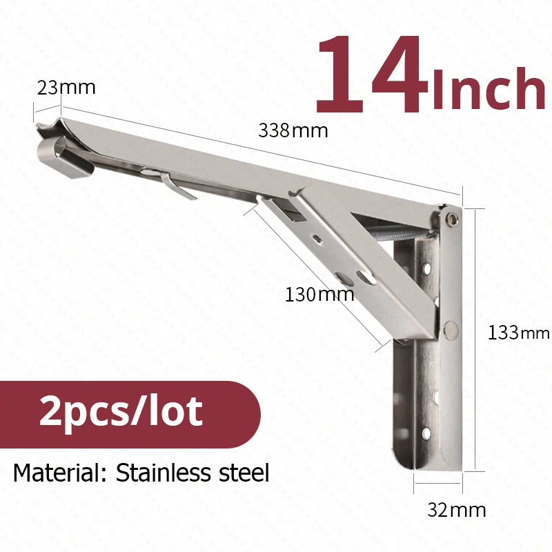 KAK 2pcs Folding Shelf Brackets Heavy Duty Stainless Steel Collapsible Shelf Bracket for Table Work Space Saving DIY Bracket
