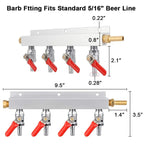 Multi-way CO2 Gas Distribution Manifold Splitter, 2/3/4 Way Home Brew Check Valves Draft Beer Kegerator 5/16 Barb,9mm fittings