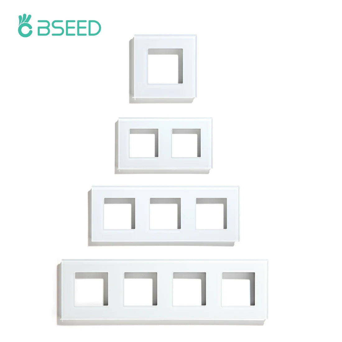 BSEED EU Standard Crystal Panel Wall Socket Frame Glass Switch Panel With Metal Plate 86/157/228/299mm White Black Golden