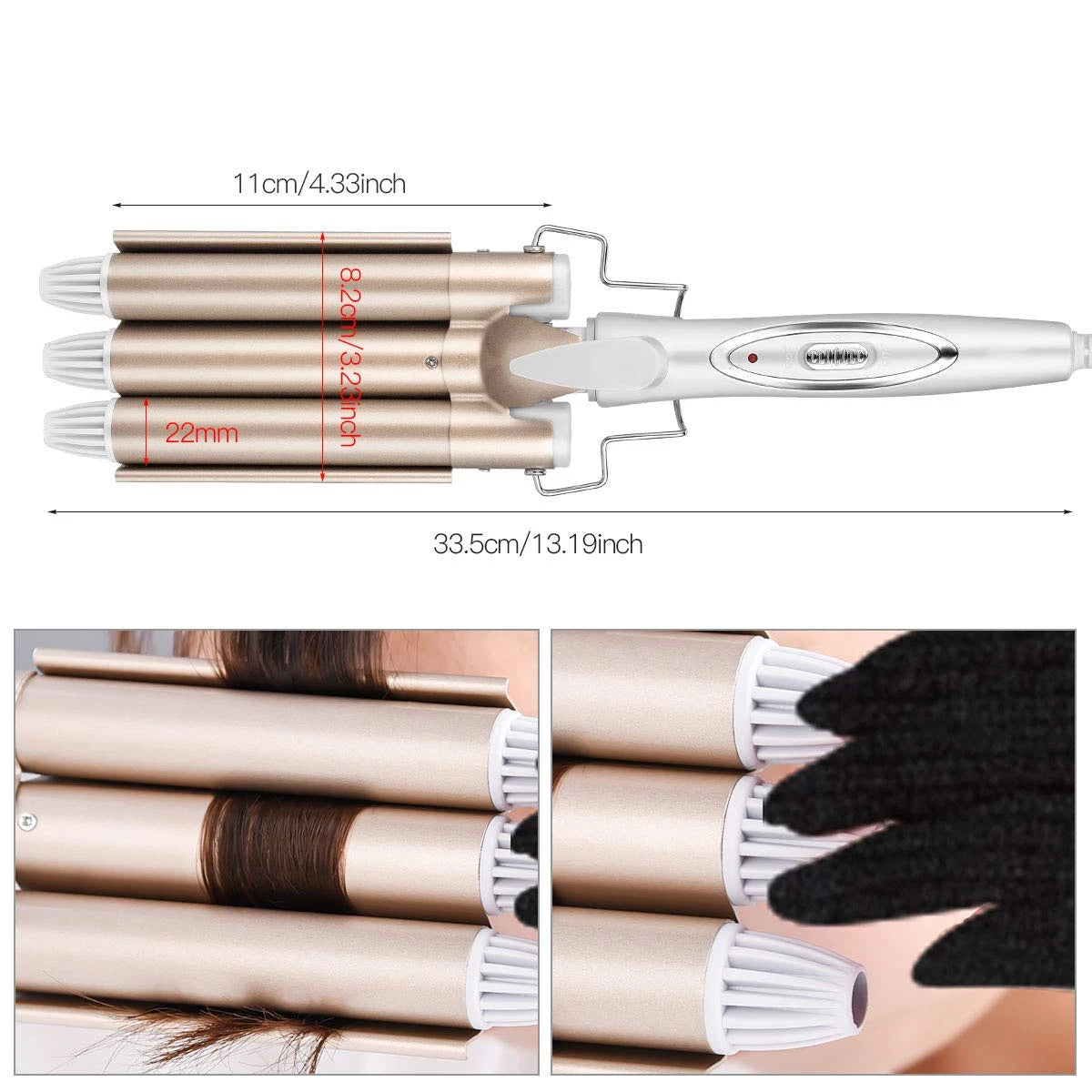 Professional 3 Barrel Curling Iron Wand Fast Heating Tourmaline Ceramic Hair Waver Styling Tool for Beautiful Waves