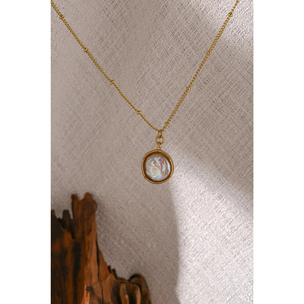 Yhpup Stainless Steel Exquisite Natural Pearl Pendant Necklace for Women High Quality 18 K Chain Choker Fashion Jewelry Party