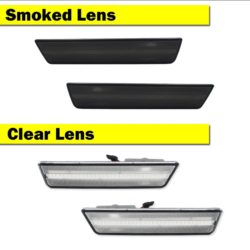For Dodge Challenger 2008-2014 Clear & Smoked Lens LED Side Marker Lights Dual Row Amber Front Red Rear Side Fender Reflector