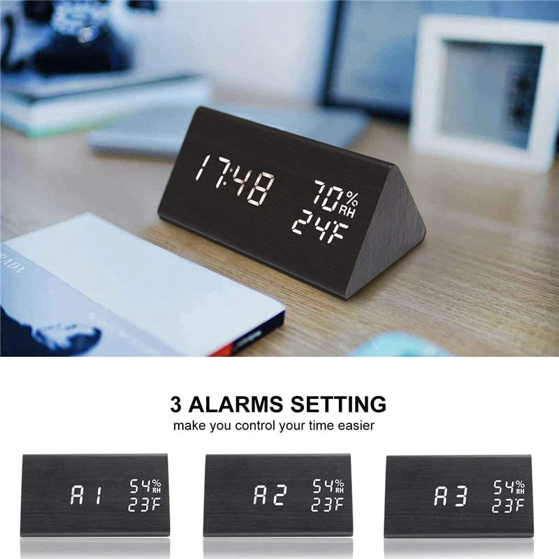 LED Bedside Alarm Clock with Sound Control Night Light USB Charging Temperature Display