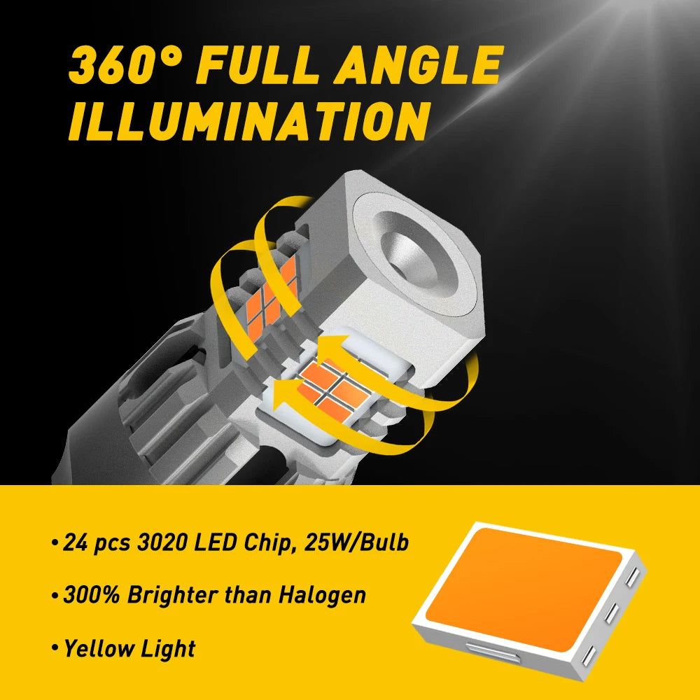AUXITO 2pcs No Hyper Flash T20 W21W WY21W 7440 7440NA LED Turn Signal Light Bulbs Canbus Error Free Car Lamp Amber