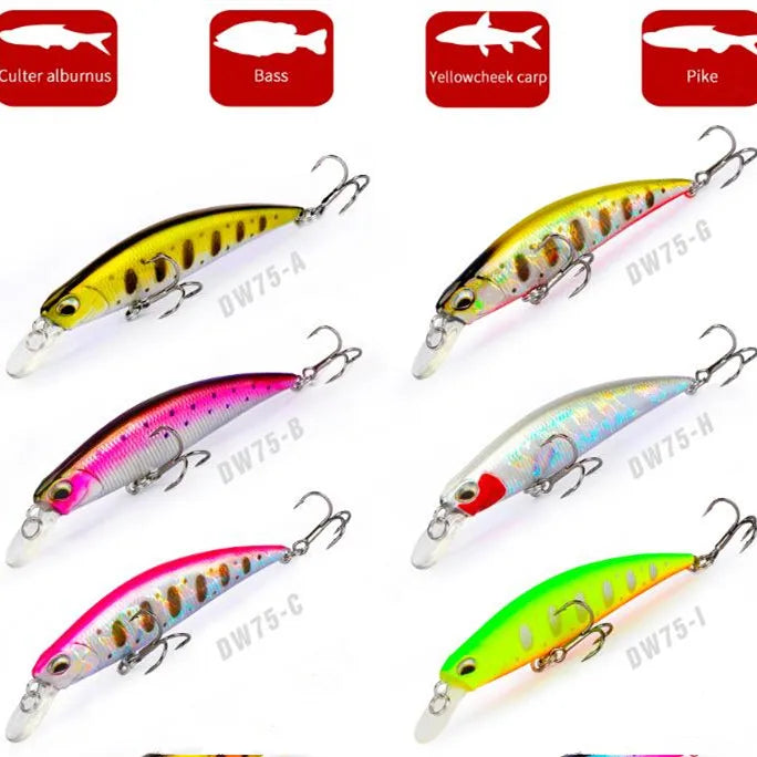 TSURINOYA 6pcs DW75 Sinking Jerkbait Fishing Lure 70mm 8.9g Minnow Hard Lure With Hook ABS Plastic Isca Artificial Leurre