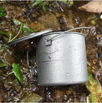 Boundless Voyage 1100ml Camping Titanium Hanging Pot with Lid Folding Handle Outdoor Hiking Picnic Ultralight Cup Mug