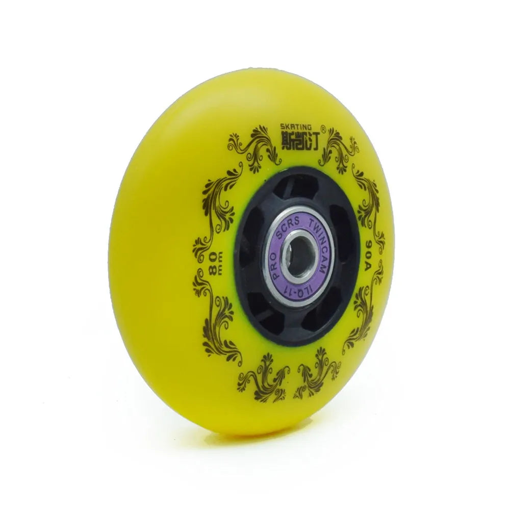 Inline skate wheels 8pcs 90A 72/76/80mm white or yellow, optional ILQ11 bearings