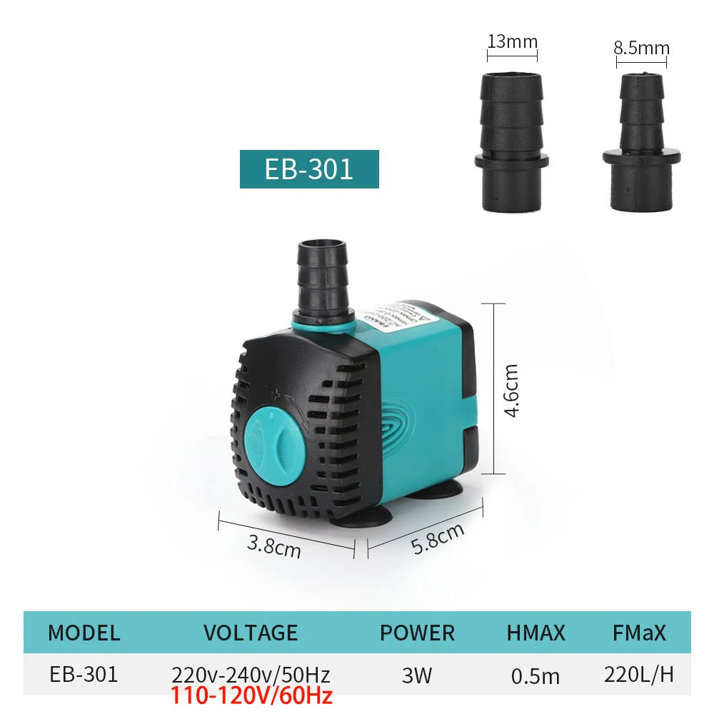 Aquarium Submersible Water Pump 3-60W  Fountain Filter Fish Pond Quiet Water Pump Tank Fountain Side Suction Pump EU US UK Plug