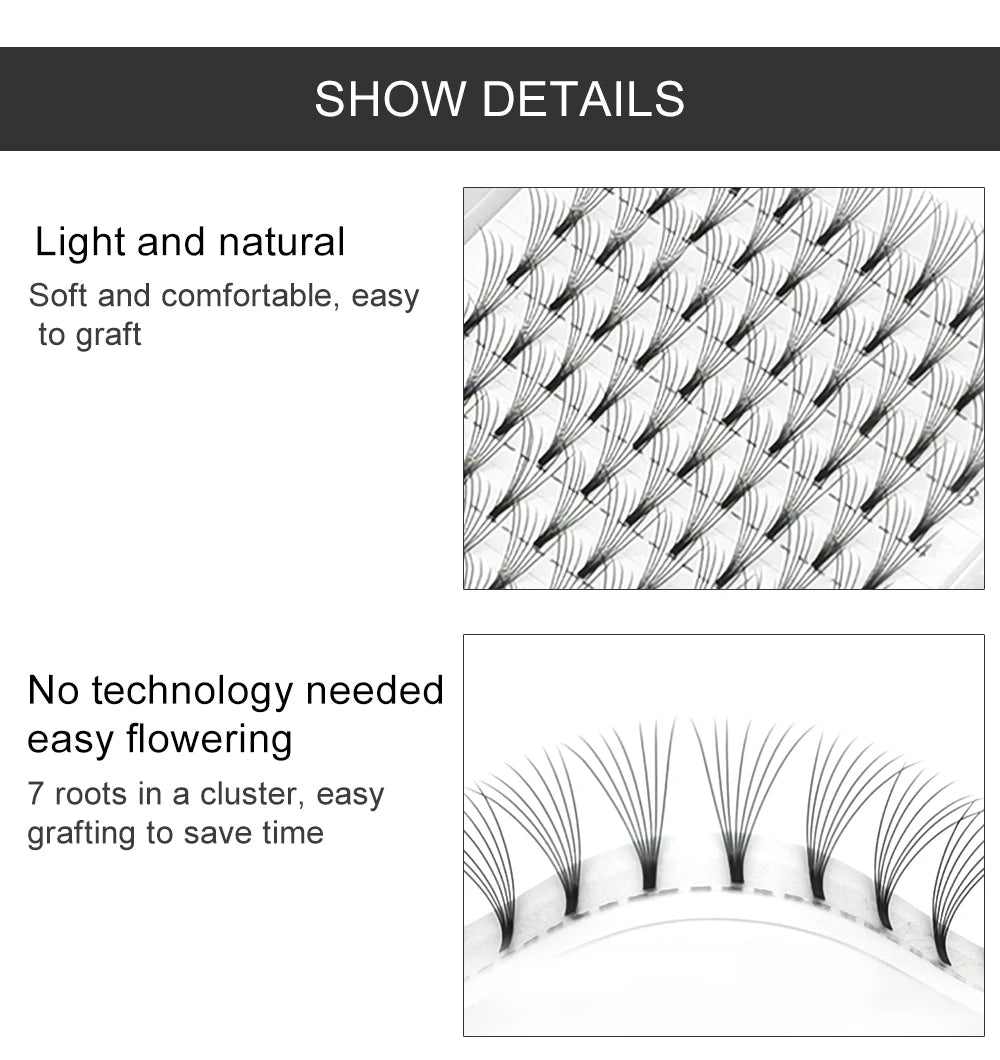 JINYANHUA Pre-Made Volume Lash Extension Fans Short Stem 0.07mm C/D Curl 8-15mm