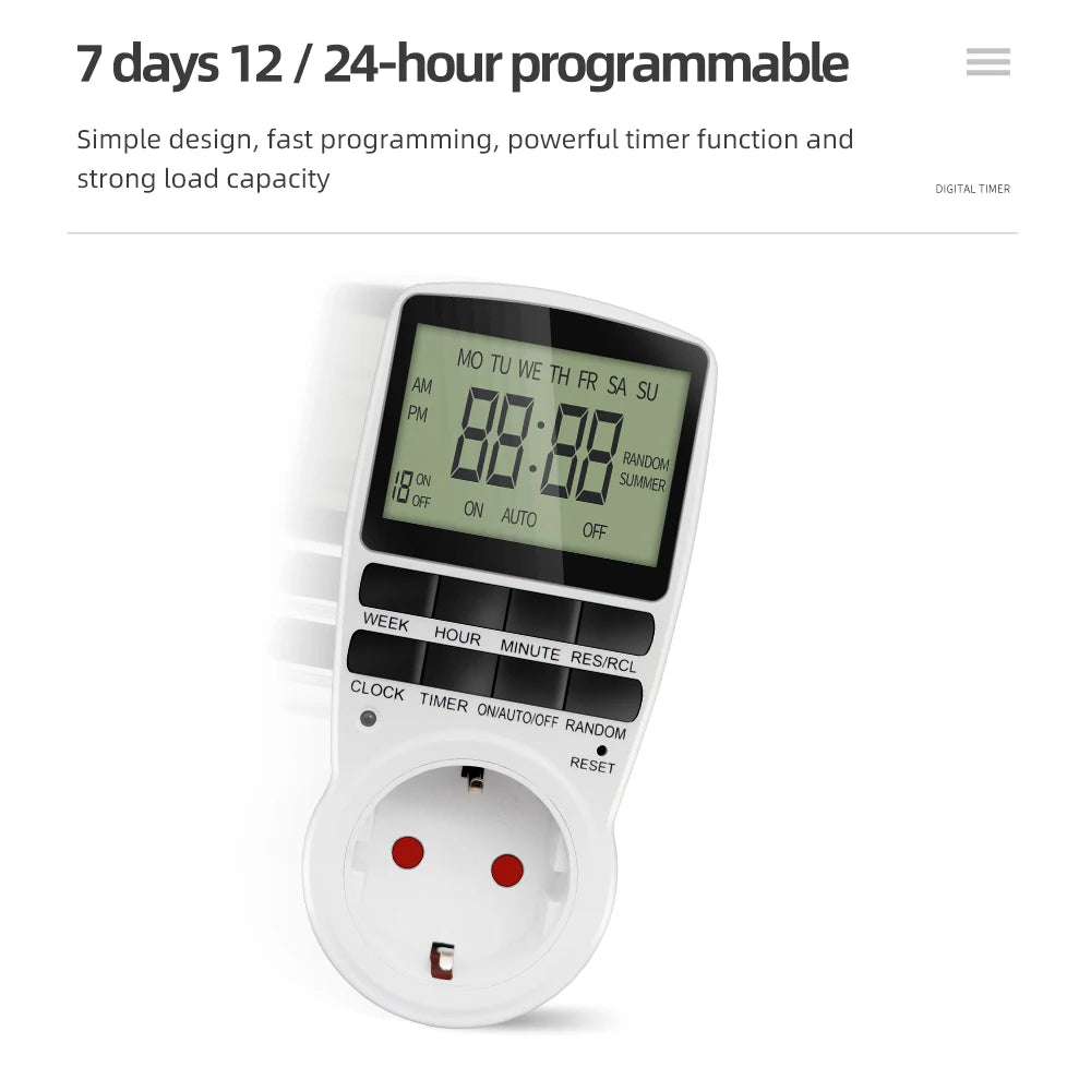 12/24 Hour Electronic Digital Timer Switch EU UK US AU FR Plug Programmable Timing Socket Kitchen Timer Outlet Timer Control