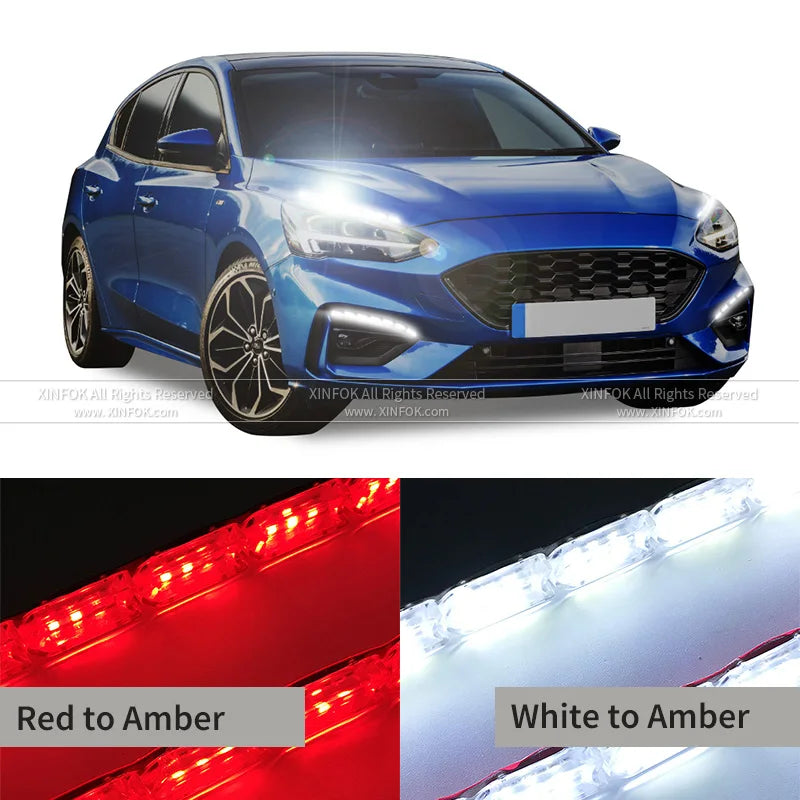 2pcs White Amber Flexible LED Strip LED DRL Daytime Running Light Waterproof Sequential Daylight  RED Brake Turn Signal lights