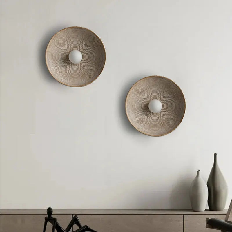 Retro Round Resin Wall Sconce Lamp 20cm/27cm, Warm or Cool White LED, Indoor Corridor