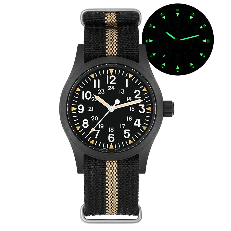 Militado Ml05 Vintage Field Watch VH31 Sweep Second Quartz Movement Sapphire Crystal High Clear AR Coating Luminous 38Mm Watches