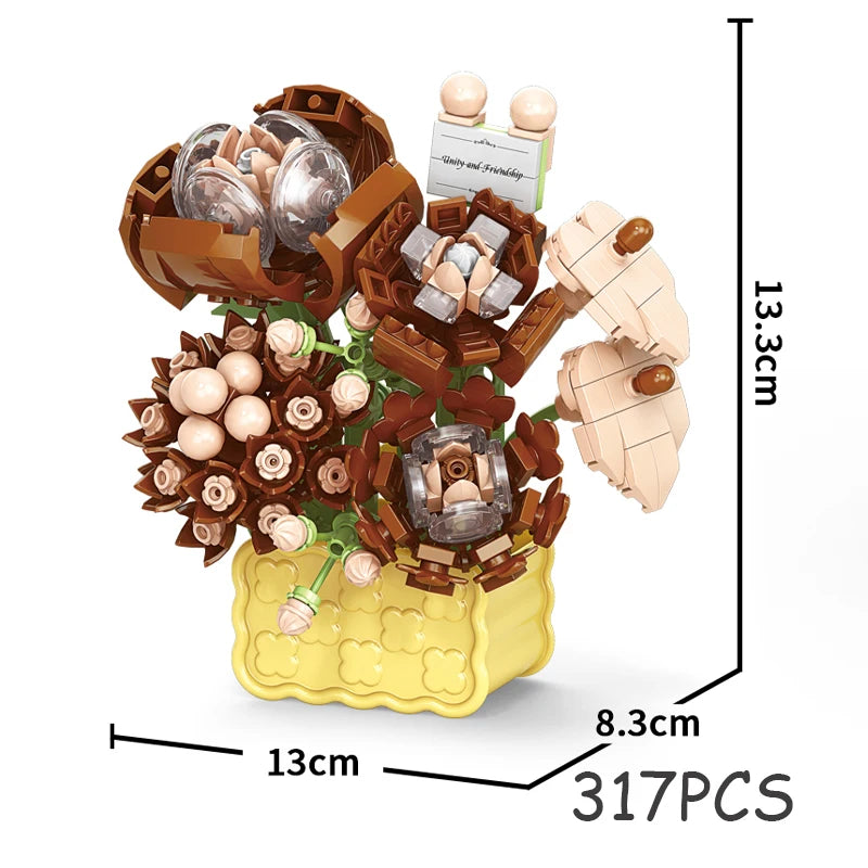 Rose Eternal Flower Basket Potted Plants Mini Particle Building Block,DIY Sunflower Flower Ornament Assembled Toy,For Kids Gifts