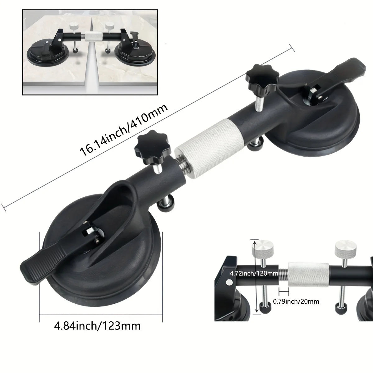 Suction Cups Heavy Duty Aluminum Vacuum Plate Handle Glass Holder Hooks to Lift Large Glass/Tile Lifter/Moving Glass/Dent Puller