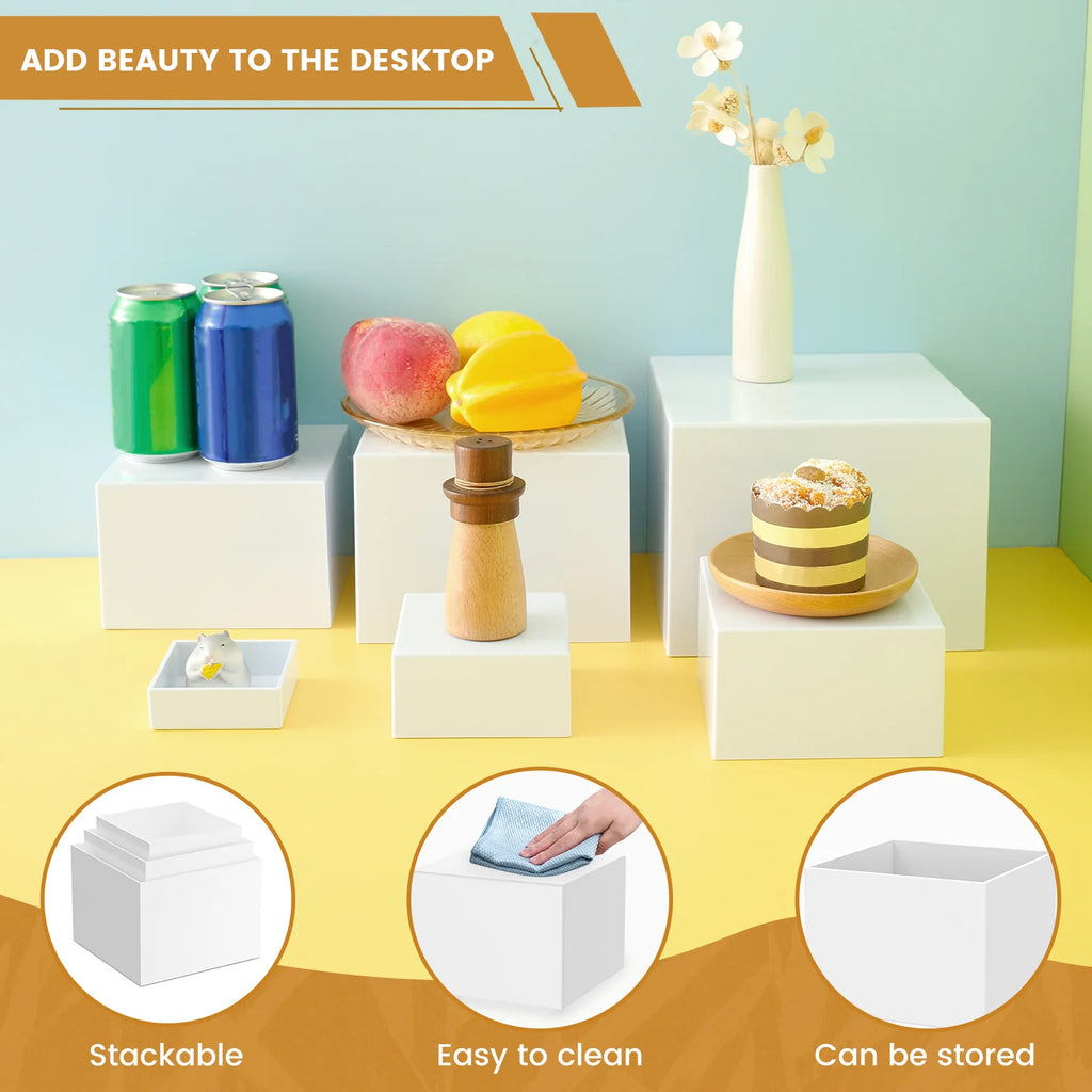 6pcs Acrylic Buffet Riser Food Display Stands Stackable Table Dessert Cake Party Buffet Display Decorating Box 6 Different Sizes