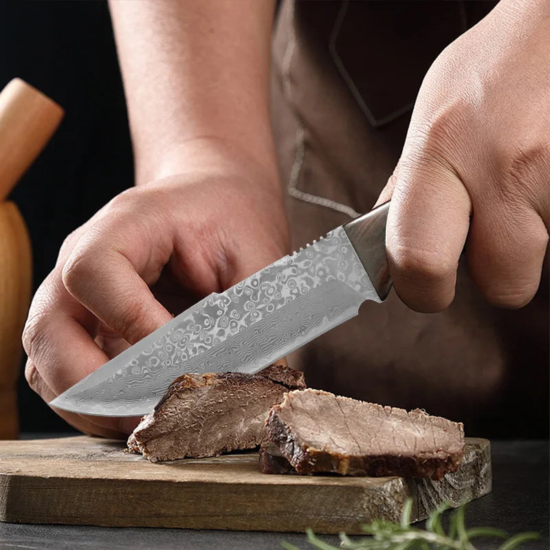 Damascus VG10 Steel Knife wood Handle Fixed blade knife Cooking Knife Meat Fruits Vegetables BBQ Cutting Kitchen Accessories