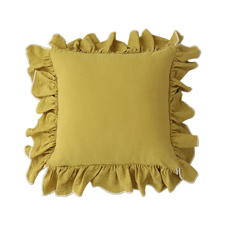 45X45cm Home Decor Cotton Ruffles Pillow Cover Sofa Decorative Cushion Cover Beige Pink Princess Throw Pillow Case Pillowsham