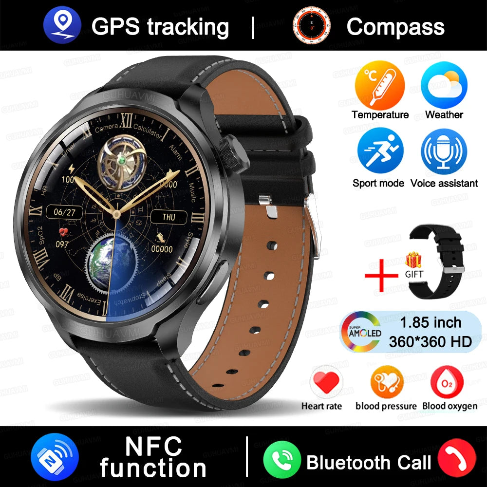 1.85" HD Big Screen Smart watch For men Sports NFC Watch Bluetooth Call Blood Pressure Temperature GPS Sport Track smart watch