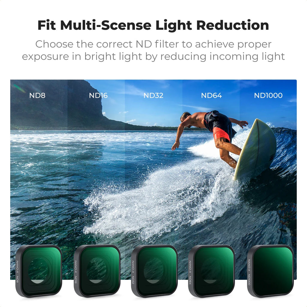 K&F CONCEPT ND2-32 32-512 CPL UV ND4 ND8 ND16 ND64 ND1000 Filter Kit for GoPro HERO 13 12 11 10 Black Action Camera Waterproof