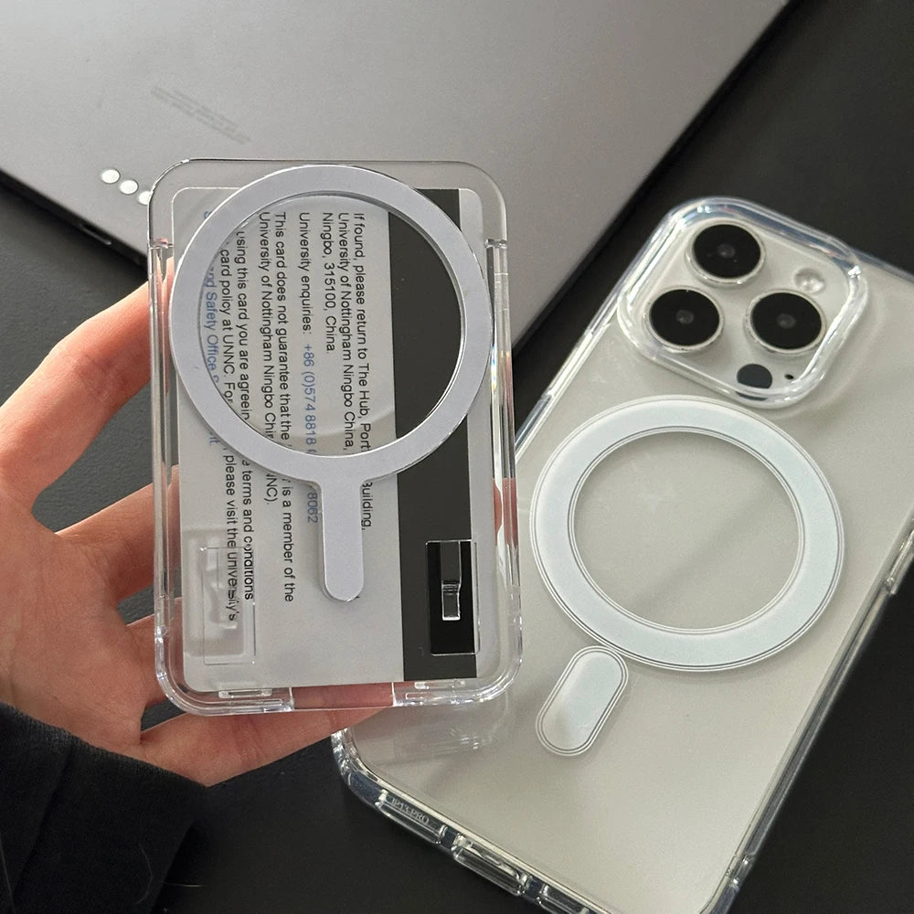 For Magsafe Clear Acrylic Wallet Photo Card Bag For iPhone 17 Air 13 12 11 14 15 16 Pro Max Plus Magnetic Case Cover Accessories