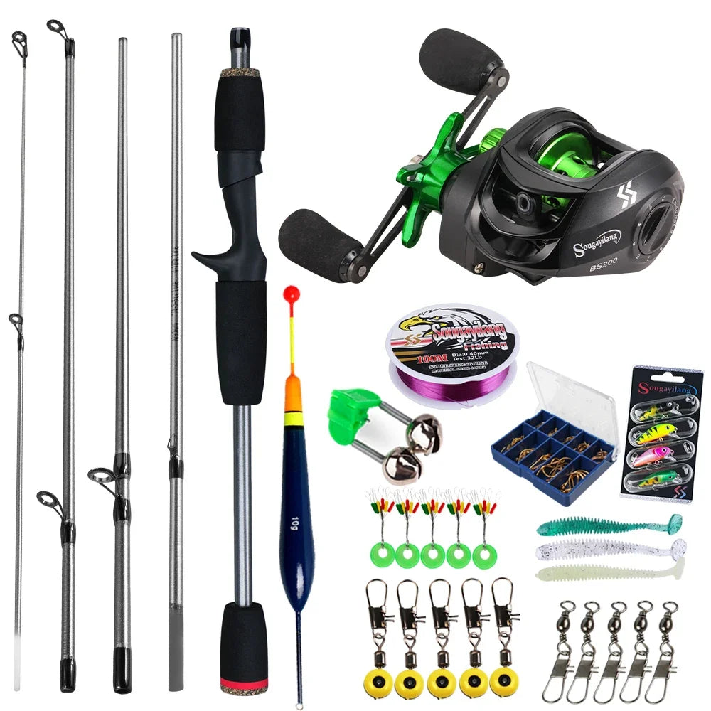 Sougayilang Baitcasting Fishing Rod and Reel Combo 5Section Fishing Rod and 7.2:1 Gear Ratio Reel Full Kit for Bass Carp Fishing