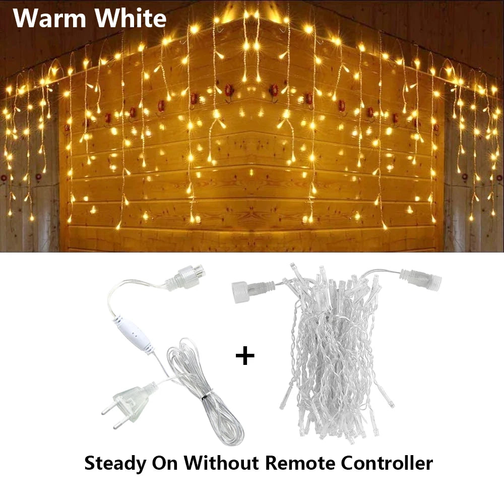 3.5M-40M LED Icicle Curtain String Fairy Lights Garland Outdoor Christmas Lights New Year Birthday Wedding Street Holiday Decor