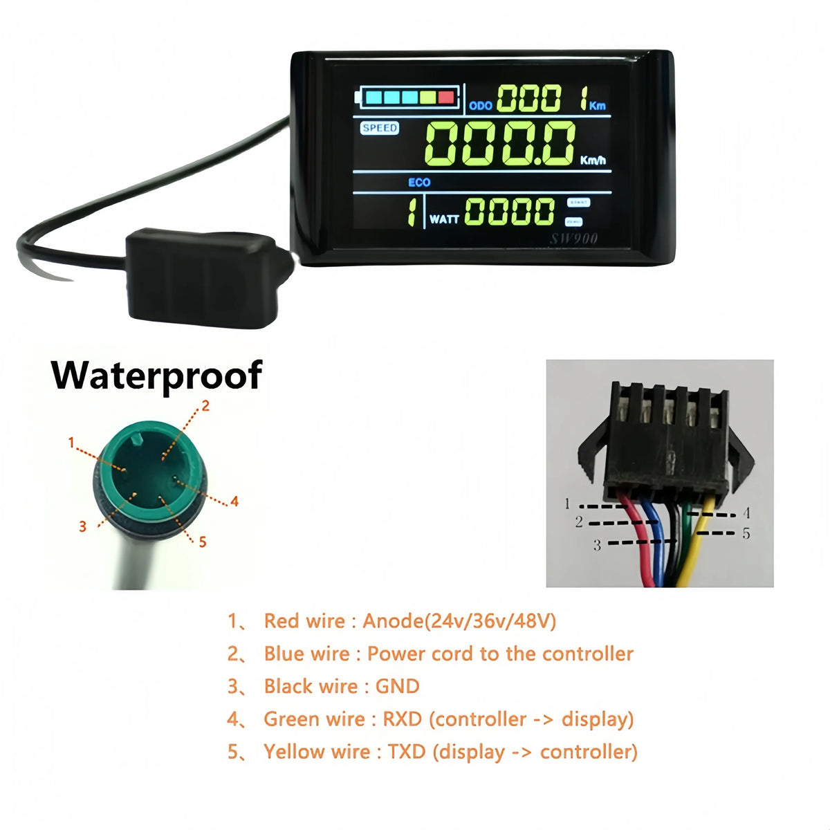 48V-72V 45A 3-mode Sine Wave ebike Controller with/without Display for 1000W-2880W Motor