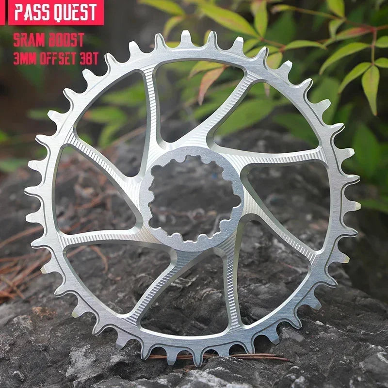 PASS QUEST 3-Bolt 3mm Offset Narrow Wide MTB Chainring for SRAM XX1 Eagle, 28-38T