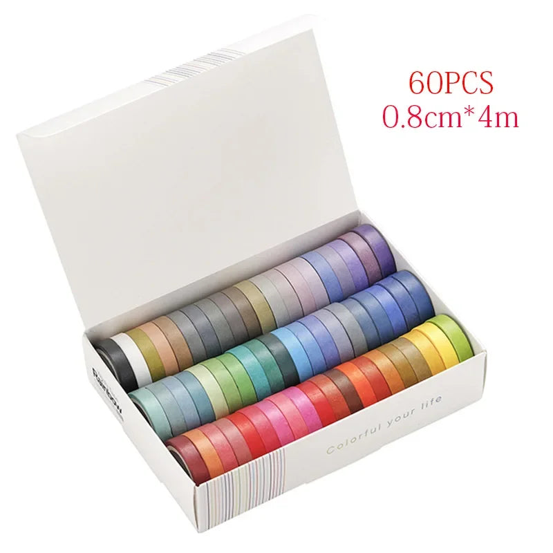 60 Pcs/Set Basic Solid Color Washi Tape Rainbow Masking Tape Diary Scrapbook Decorative Adhesive Tape Sticker Gift Stationery