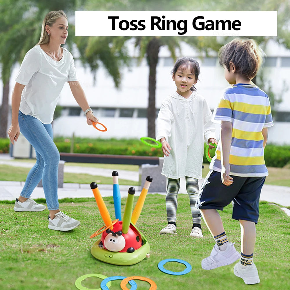 Musical Jump Sports Toys Toss Ring Game Toy and Rocket Launcher for Kids Ladybug Multifunction Outdoor Machine Gifts