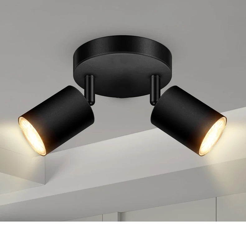 Modern LED Ceiling Light - 350° Rotatable Dual GU10 Wall Light, Black (Energy-Saving) for Hallway, Living Room, Bedroom, Kitchen
