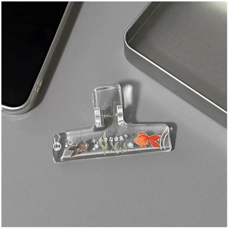 Cute Japanese Ins-style Summer Goldfish Clear Acrylic Binder Clips Girl's Desktop File Folder Memo Clip Scrapbooking Fix Clamp