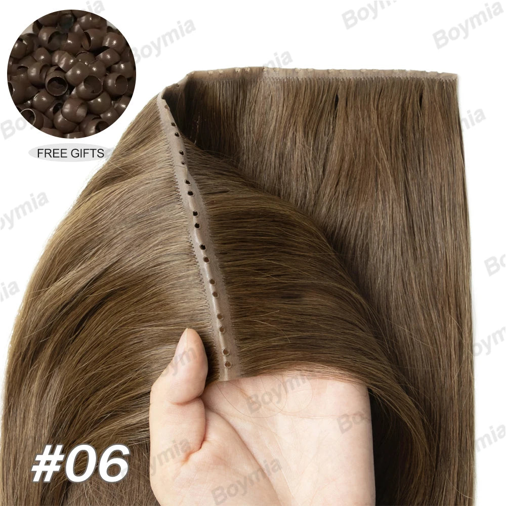 Butterfly Weft Extensions Human Hair Hand Tied Invisible PU Bundles Hole Flat Remy Twin Tabs PU Weft Free Beads 40-50g/Pack