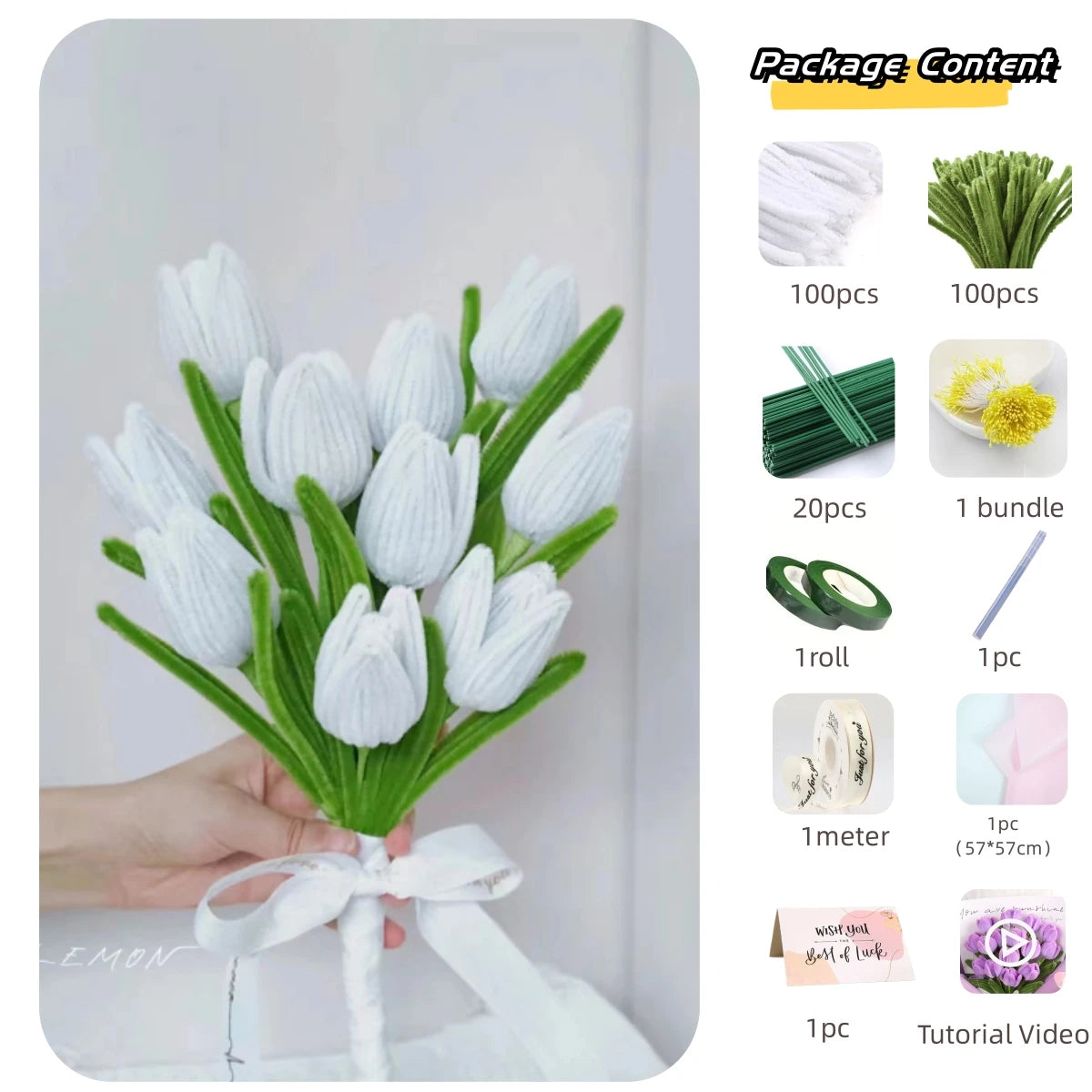 200pcs Pipe Cleaners Craft Supplies with 20pcs Metal Rods,1 Glue Bar,1 Garden Tape, 1m ribbon, 1pc Haze paper and 1 Gift Card